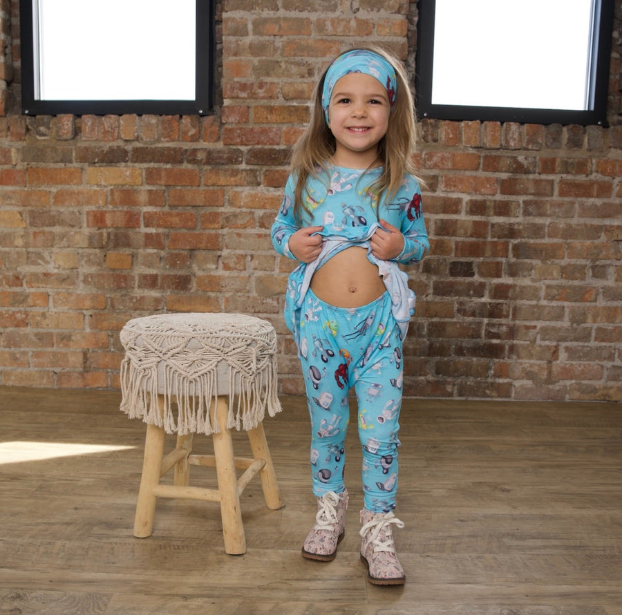 Front Opening Twirl Romper in Robots | Bamboo Viscose