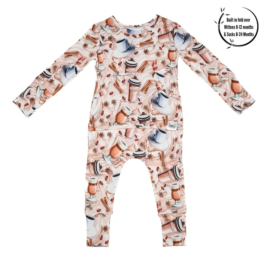 Front Opening Romper in Java Love | Long Sleeve | Bamboo Viscose