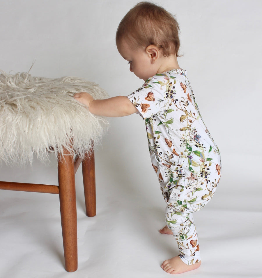 Front Opening Romper in Butterflies | Bamboo Viscose