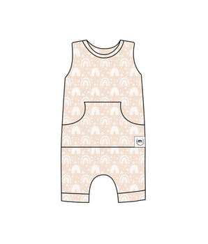 Front Opening Tank Shortie Romper in Tawny Rainbows