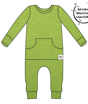Front Opening Romper in Ribbed Mantis