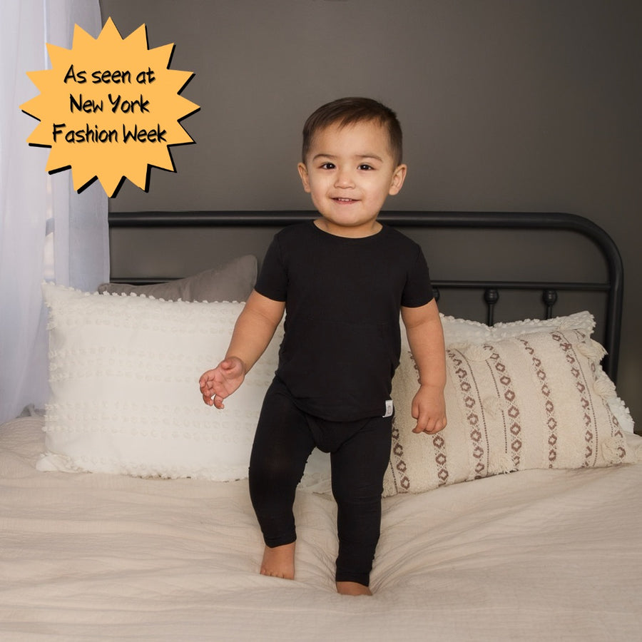 Front Opening Romper in Essential Midnight | Ribbed Bamboo Viscose