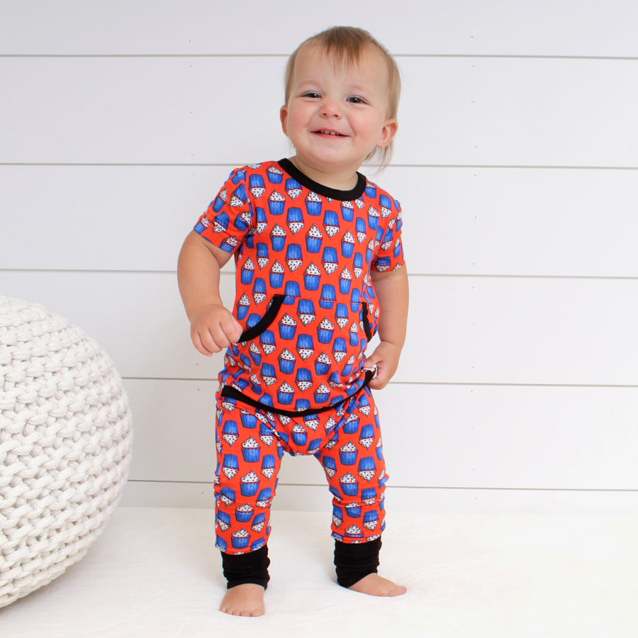 Front Opening Romper in Cupcakes | Bamboo Viscose