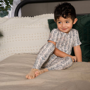 Front Opening Romper in Green Arrows | Bamboo Viscose