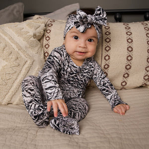 Front Opening Romper in Heavy Metal | Bamboo Viscose Romper