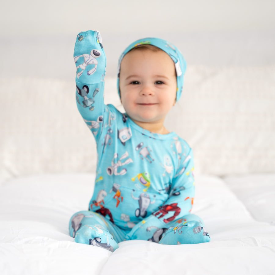 Front Opening Romper in Robots | Bamboo Viscose