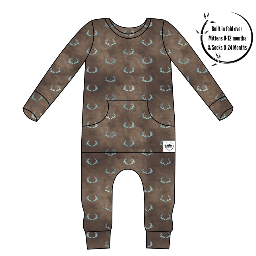 Front Opening Romper in Antlers | Bamboo Viscose