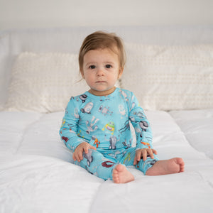 Front Opening Romper in Robots | Bamboo Viscose
