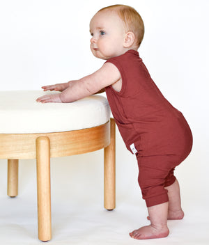 Front Opening Tank Shortie Romper in Memphis Rust | Ribbed Bamboo Viscose