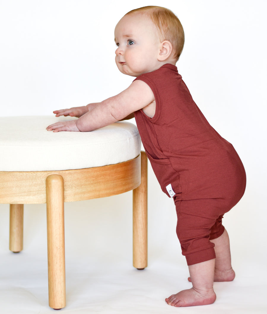 Front Opening Tank Shortie Romper in Memphis Rust | Ribbed Bamboo Viscose