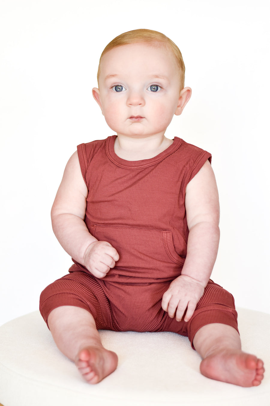 Front Opening Tank Shortie Romper in Memphis Rust | Ribbed Bamboo Viscose