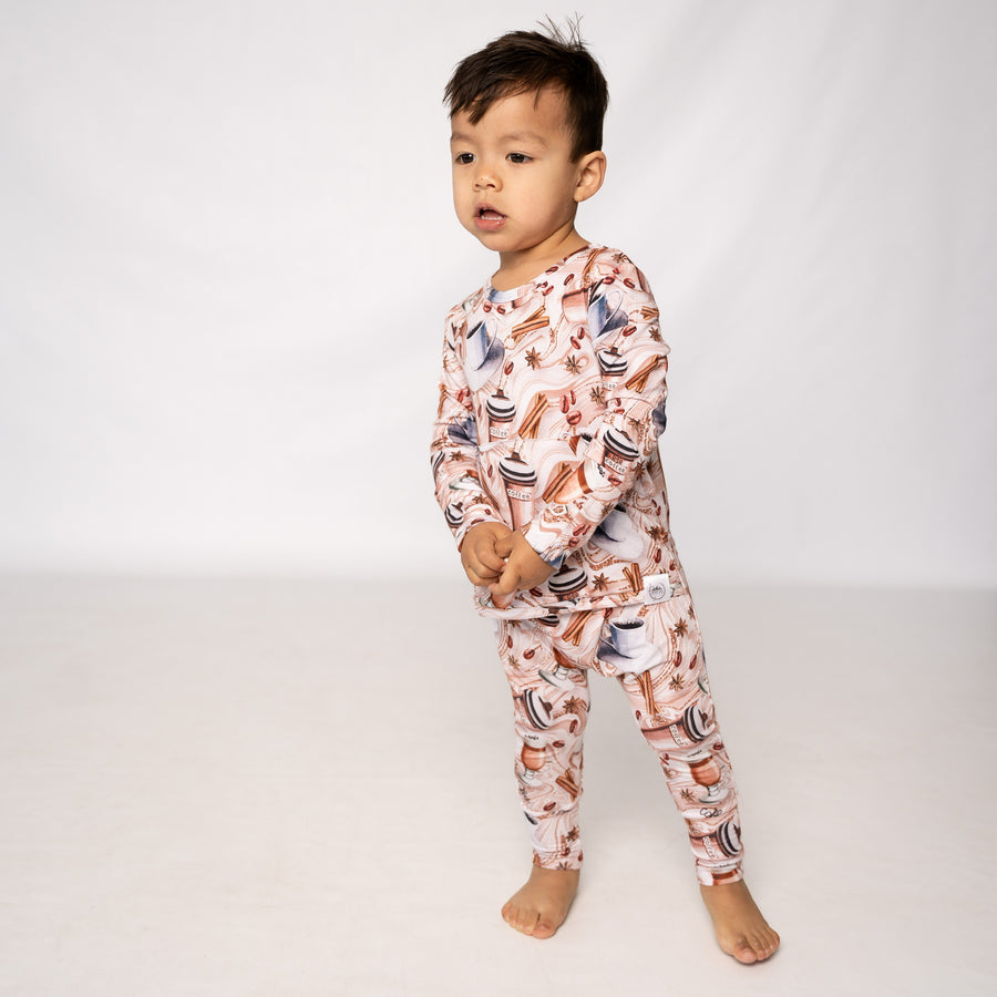 Front Opening Romper in Java Love | Long Sleeve | Bamboo Viscose