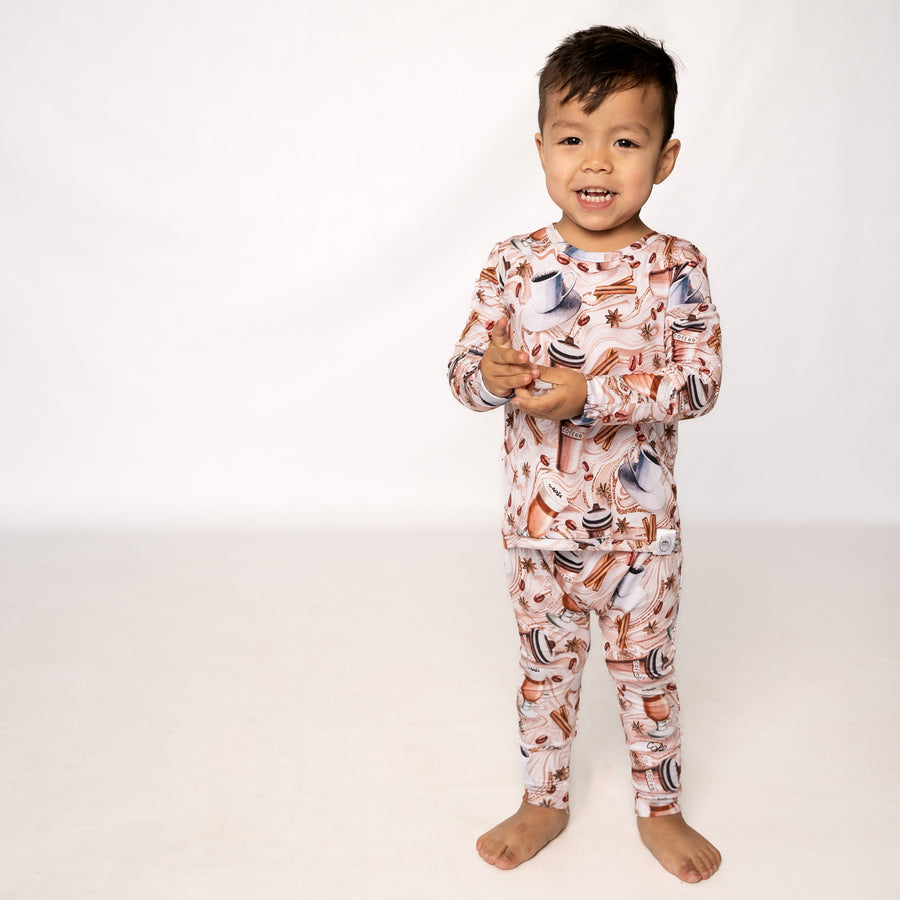Front Opening Romper in Java Love | Long Sleeve | Bamboo Viscose