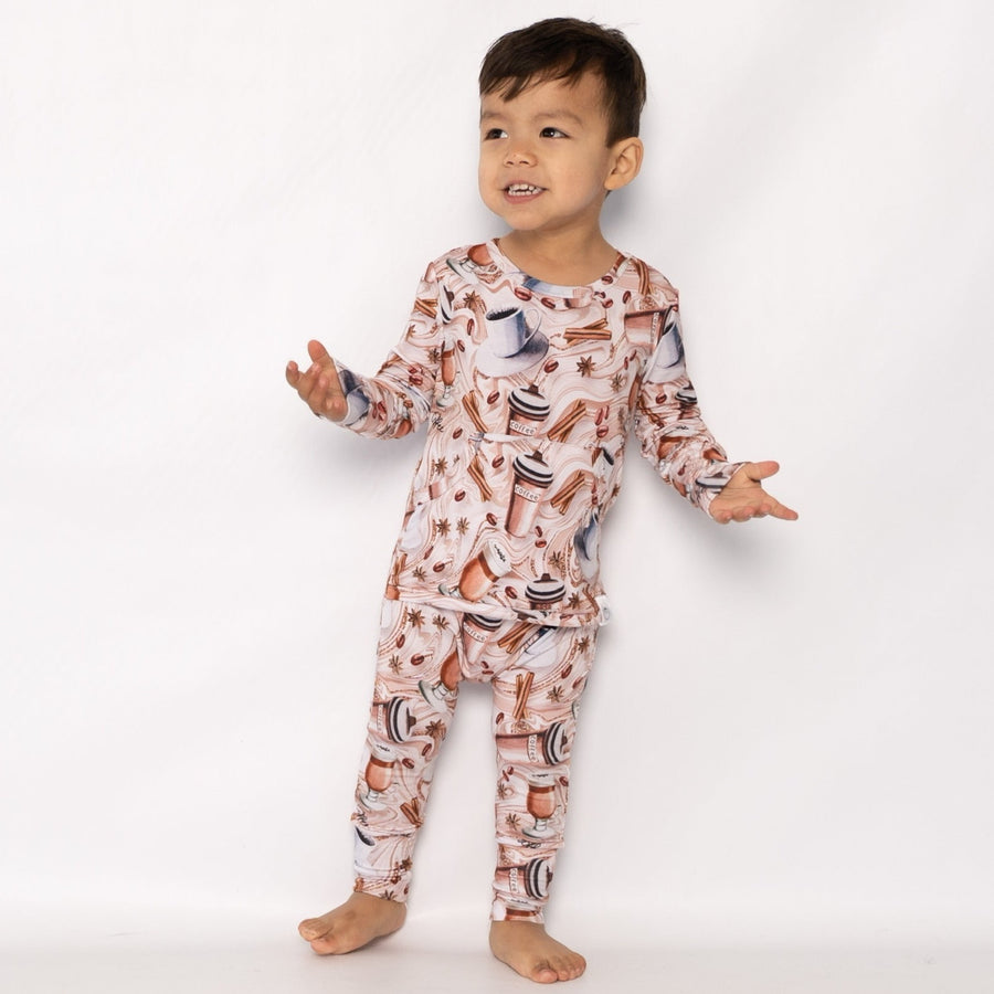 Front Opening Romper in Java Love | Long Sleeve | Bamboo Viscose