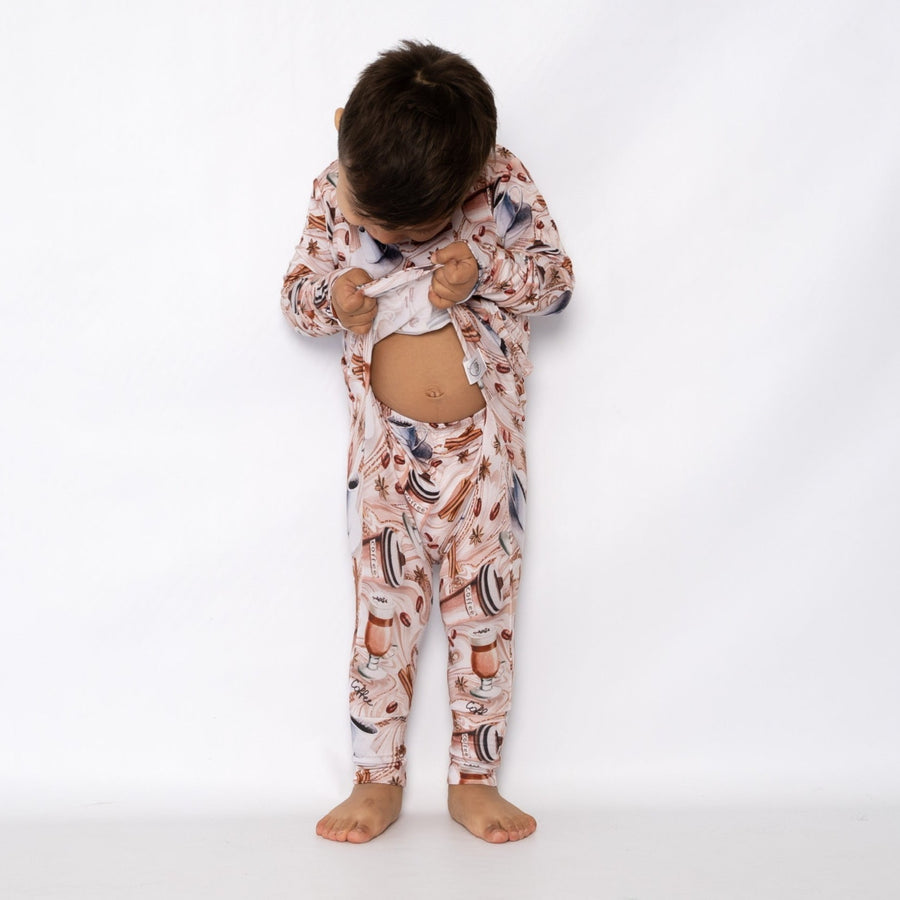 Front Opening Romper in Java Love | Long Sleeve | Bamboo Viscose