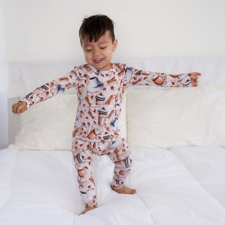 Front Opening Romper in Java Love | Long Sleeve | Bamboo Viscose