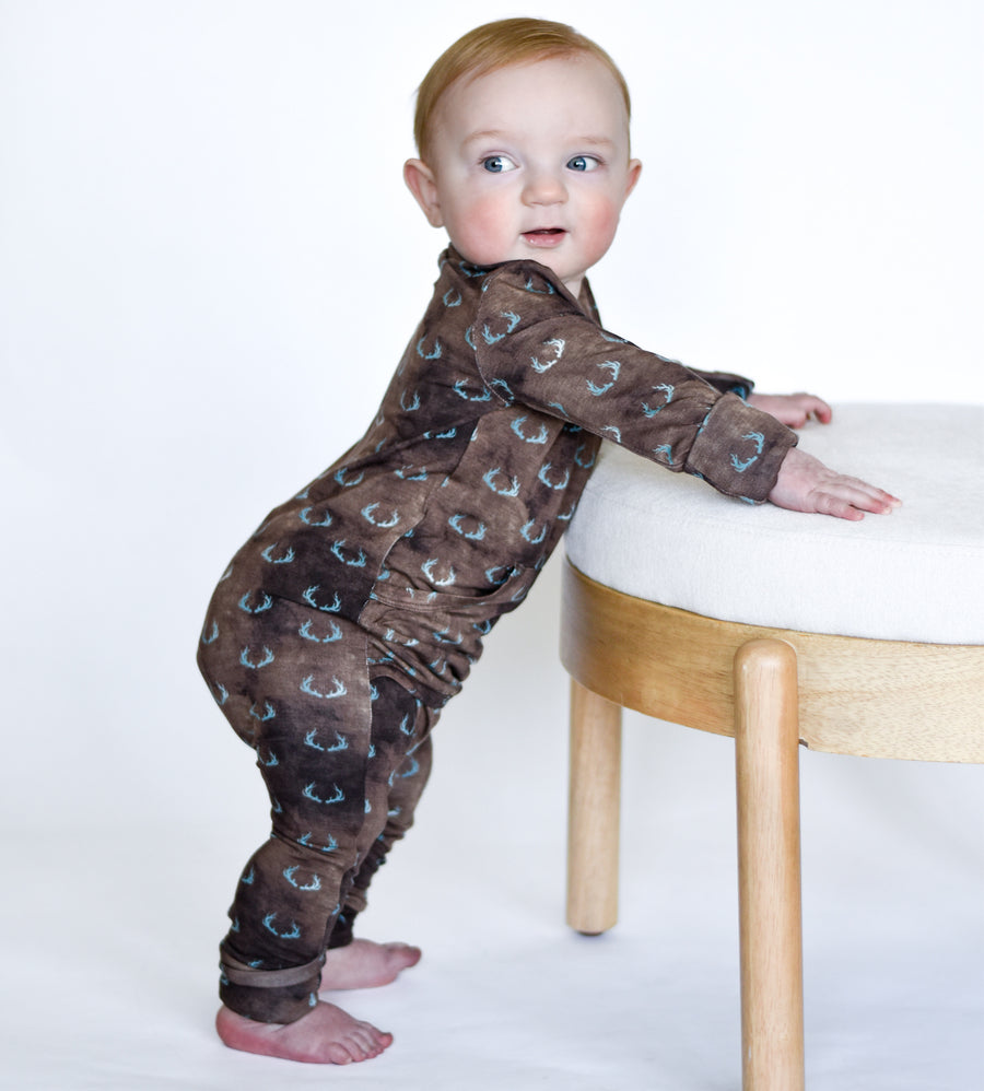 Front Opening Romper in Antlers | Bamboo Viscose