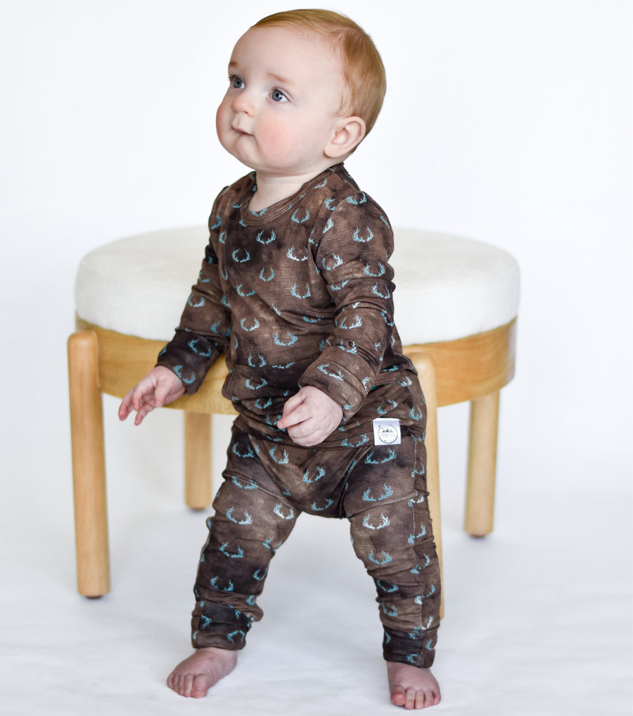 Front Opening Romper in Antlers | Bamboo Viscose