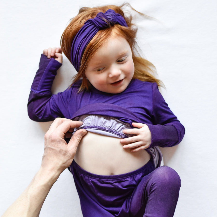Front Opening Twirl Romper in Grape | Bamboo Viscose
