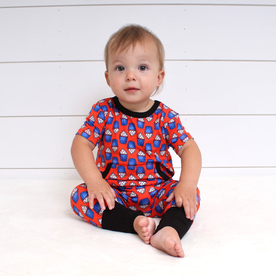 Front Opening Romper in Cupcakes | Bamboo Viscose