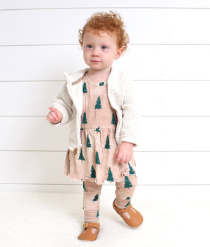 Front Opening Twirl Romper in Rustic Evergreens