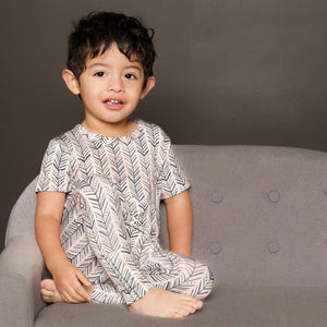 Front Opening Romper in Green Arrows | Bamboo Viscose