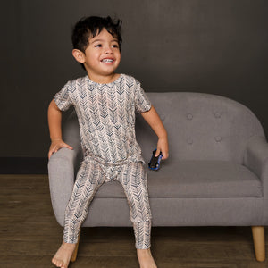Front Opening Romper in Green Arrows | Bamboo Viscose