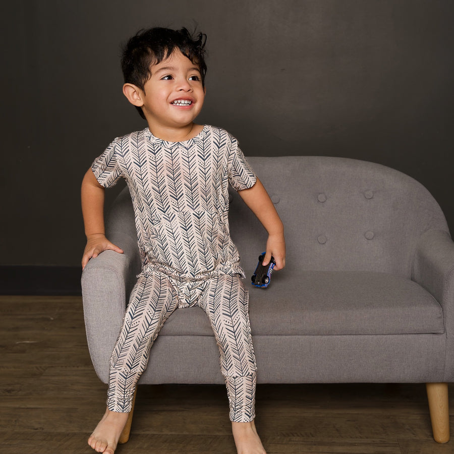 Front Opening Romper in Green Arrows | Bamboo Viscose