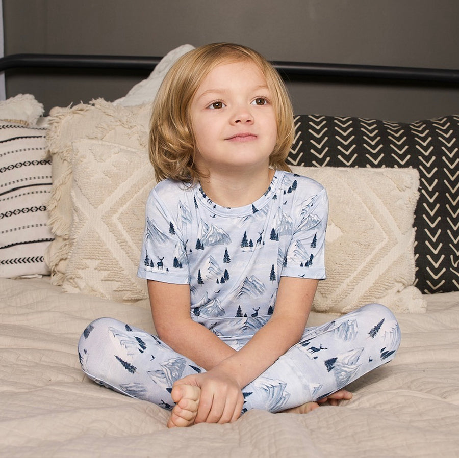 Front Opening Romper in Winter Mountains | Bamboo Viscose