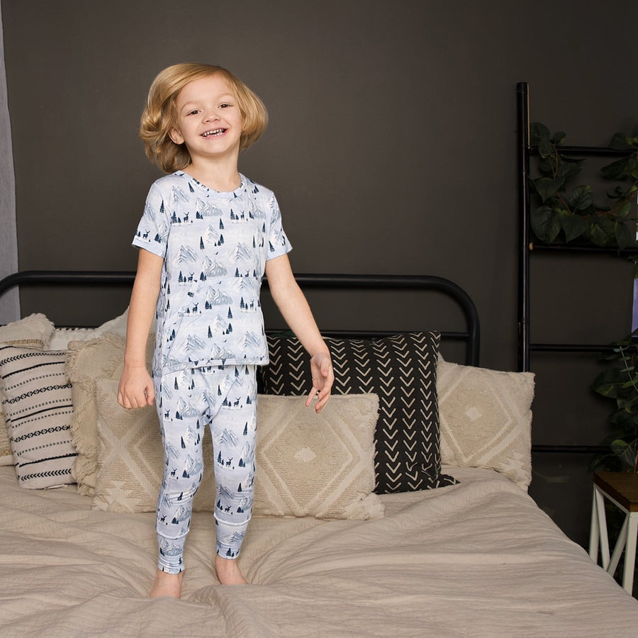 Front Opening Romper in Winter Mountains | Bamboo Viscose
