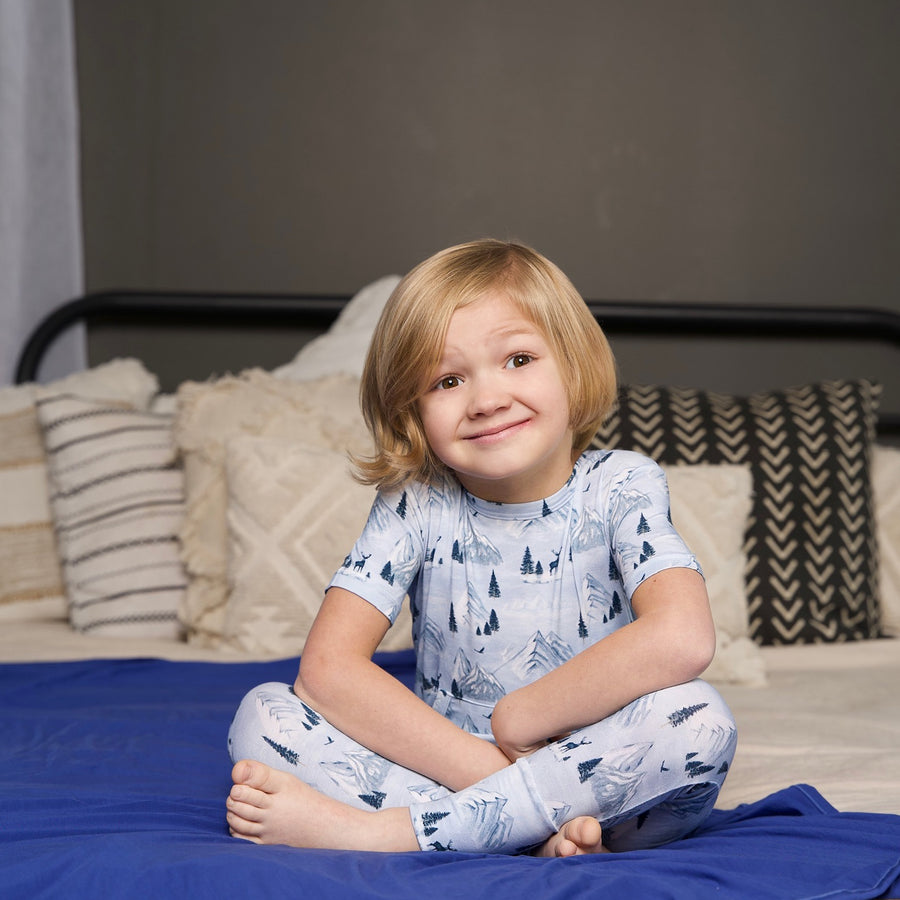 Front Opening Romper in Winter Mountains | Bamboo Viscose