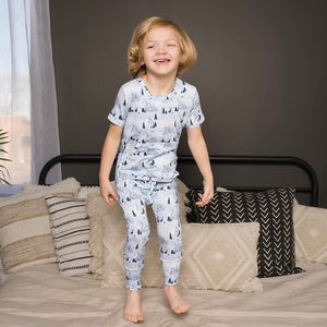 Front Opening Romper in Winter Mountains | Bamboo Viscose