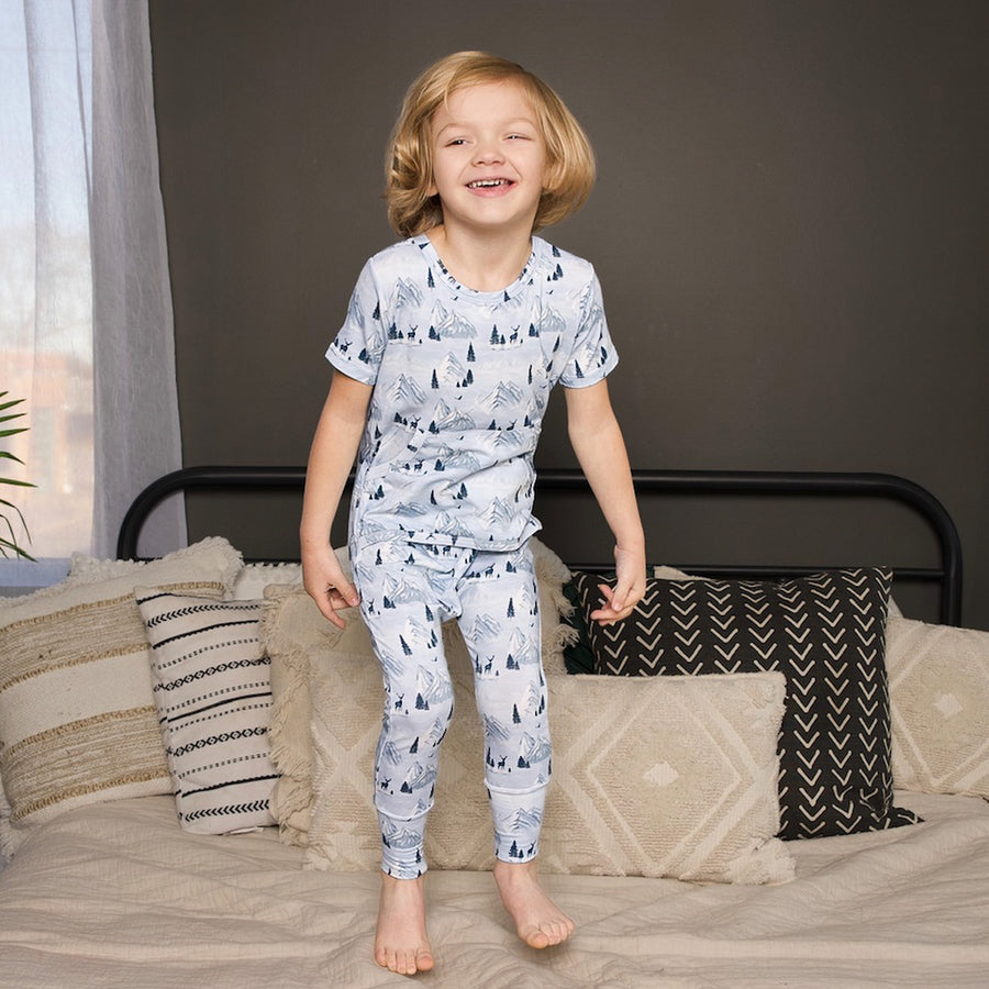 Front Opening Romper in Winter Mountains | Bamboo Viscose