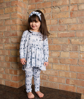 Front Opening Twirl Romper in Winter Mountains
