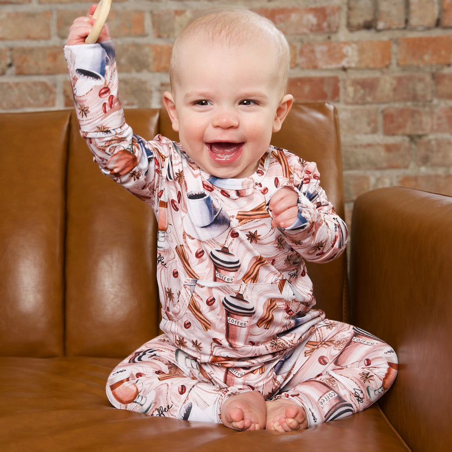 Front Opening Romper in Java Love | Long Sleeve | Bamboo Viscose