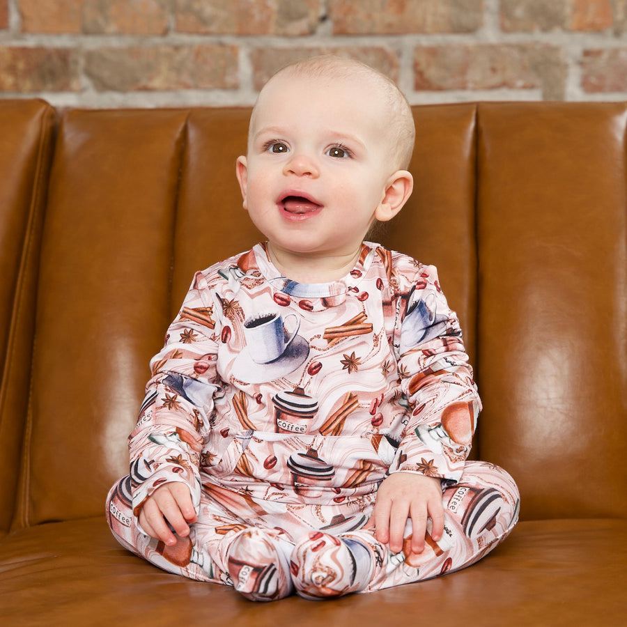 Front Opening Romper in Java Love | Long Sleeve | Bamboo Viscose
