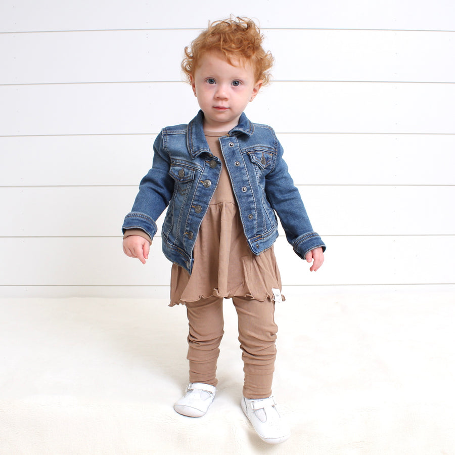 Front Opening Twirl Romper in Sandstone | Ribbed Bamboo Viscose