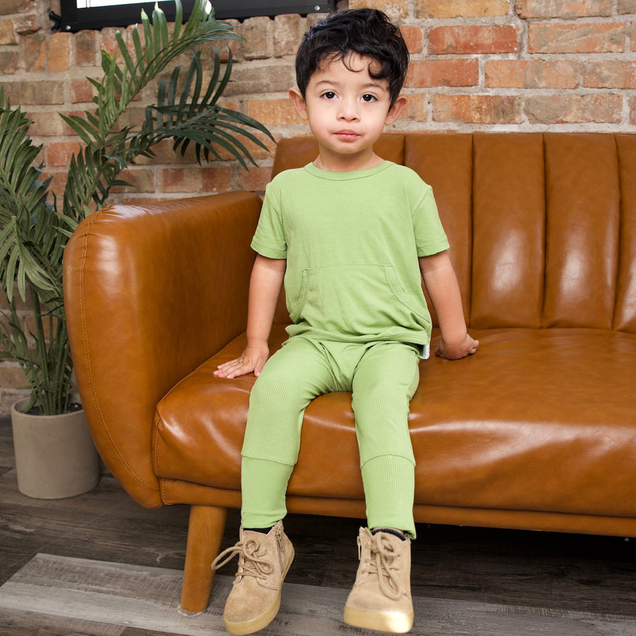 Front Opening Romper in Ribbed Mantis | Bamboo Viscose