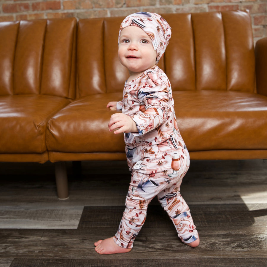 Front Opening Romper in Java Love | Long Sleeve | Bamboo Viscose