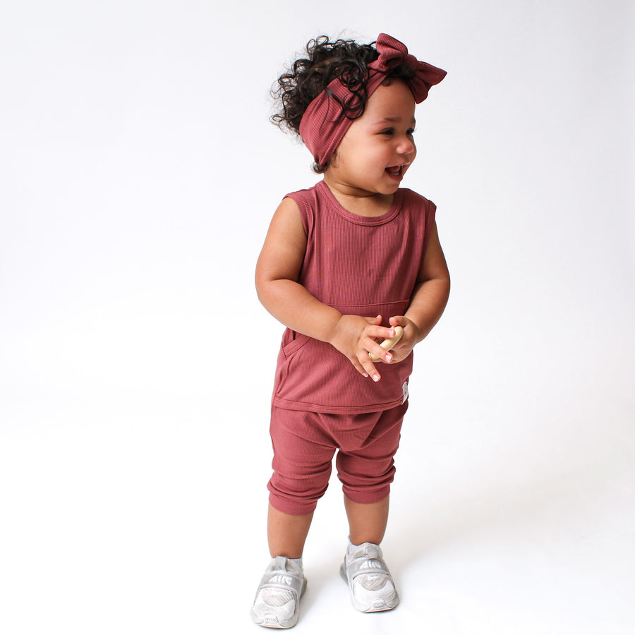 Front Opening Tank Shortie Romper in Memphis Rust | Ribbed Bamboo Viscose