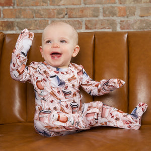 Front Opening Romper in Java Love | Long Sleeve | Bamboo Viscose