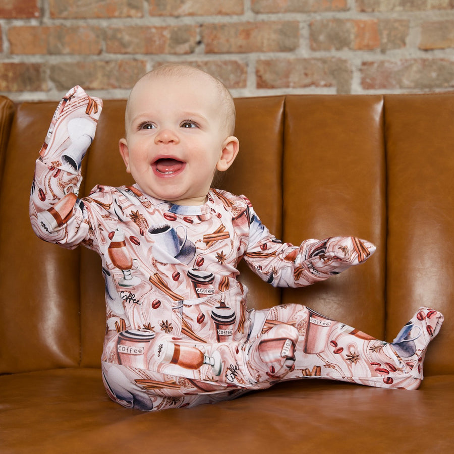 Front Opening Romper in Java Love | Long Sleeve | Bamboo Viscose