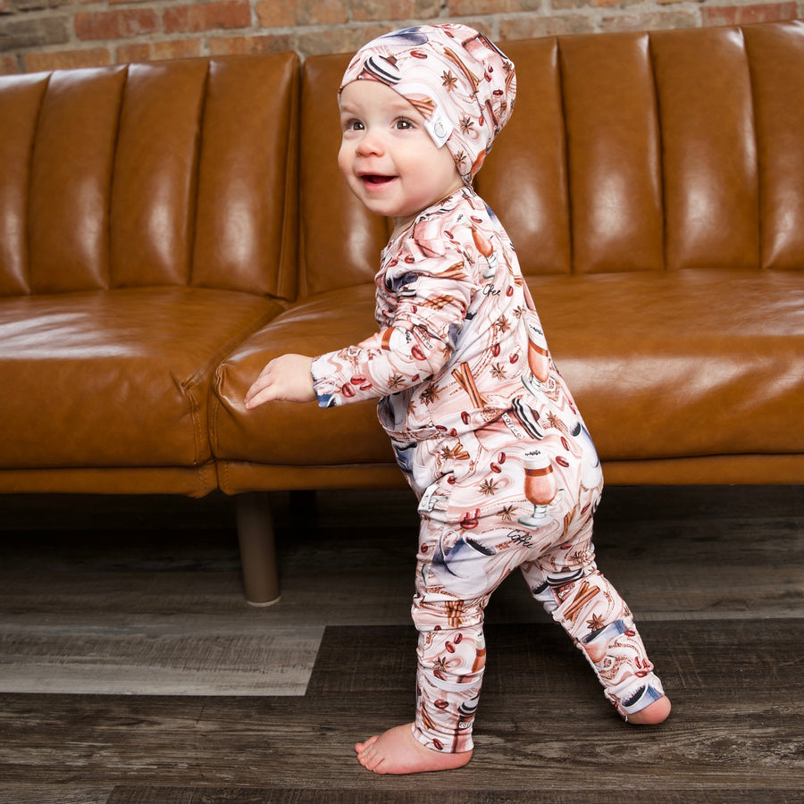 Front Opening Romper in Java Love | Long Sleeve | Bamboo Viscose