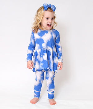 Front Opening Twirl Romper in Watching Clouds