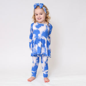 Front Opening Twirl Romper in Watching Clouds | Bamboo Viscose