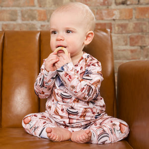 Front Opening Romper in Java Love | Long Sleeve | Bamboo Viscose