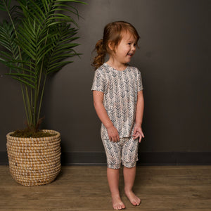 Front Opening Shortie Romper in Green Arrows | Bamboo Viscose