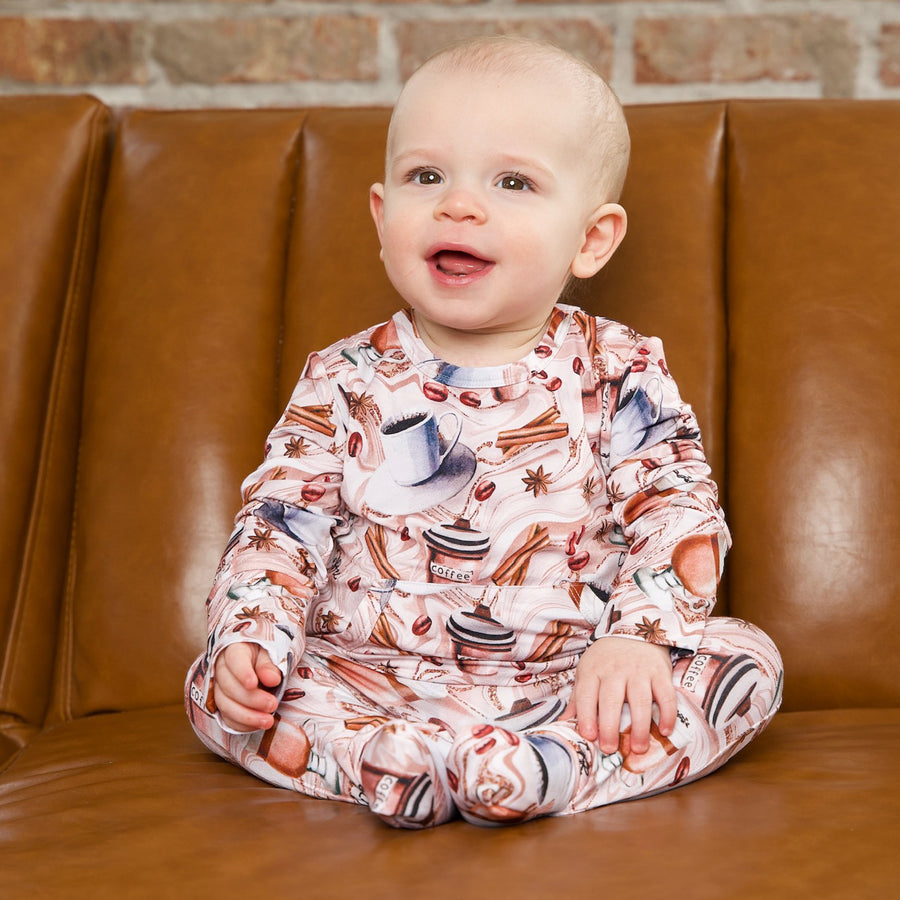 Front Opening Romper in Java Love | Long Sleeve | Bamboo Viscose