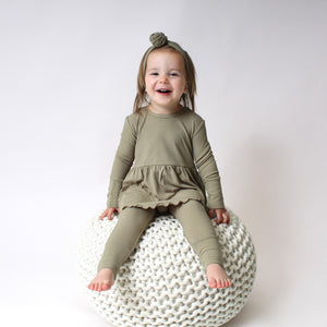 Front Opening Twirl Romper in Moss | Ribbed Bamboo Viscose