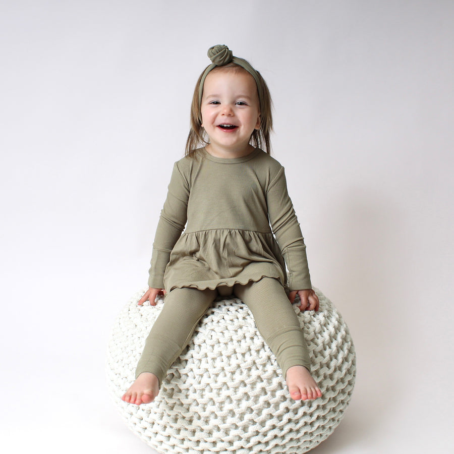 Front Opening Twirl Romper in Moss | Ribbed Bamboo Viscose